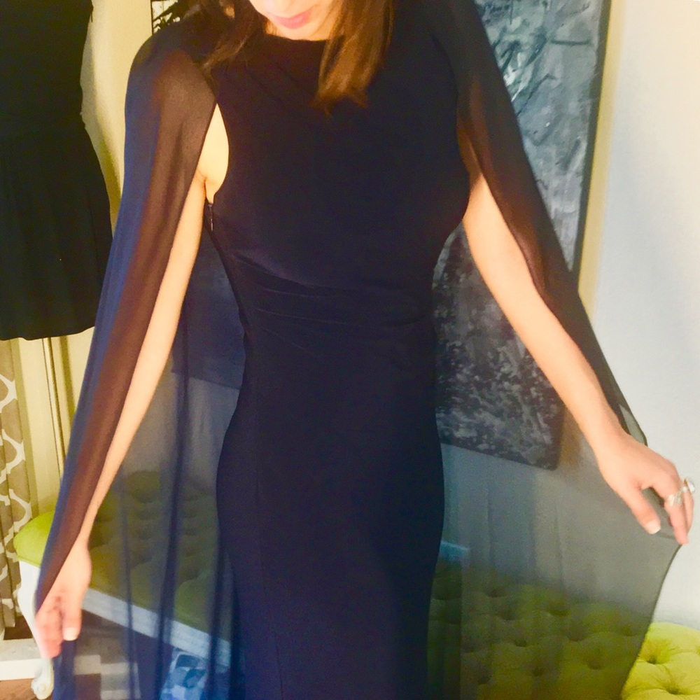 ❎SOLD❎ RALPH LAUREN Floor Caped Navy Evening Gown - Picture 2 of 8
